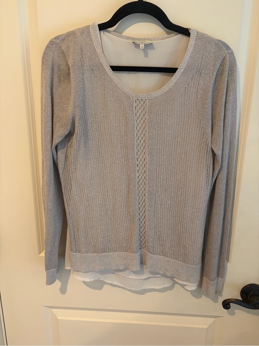 Lucky Brand Silver-Gray Scoop Neck Knit Sweater